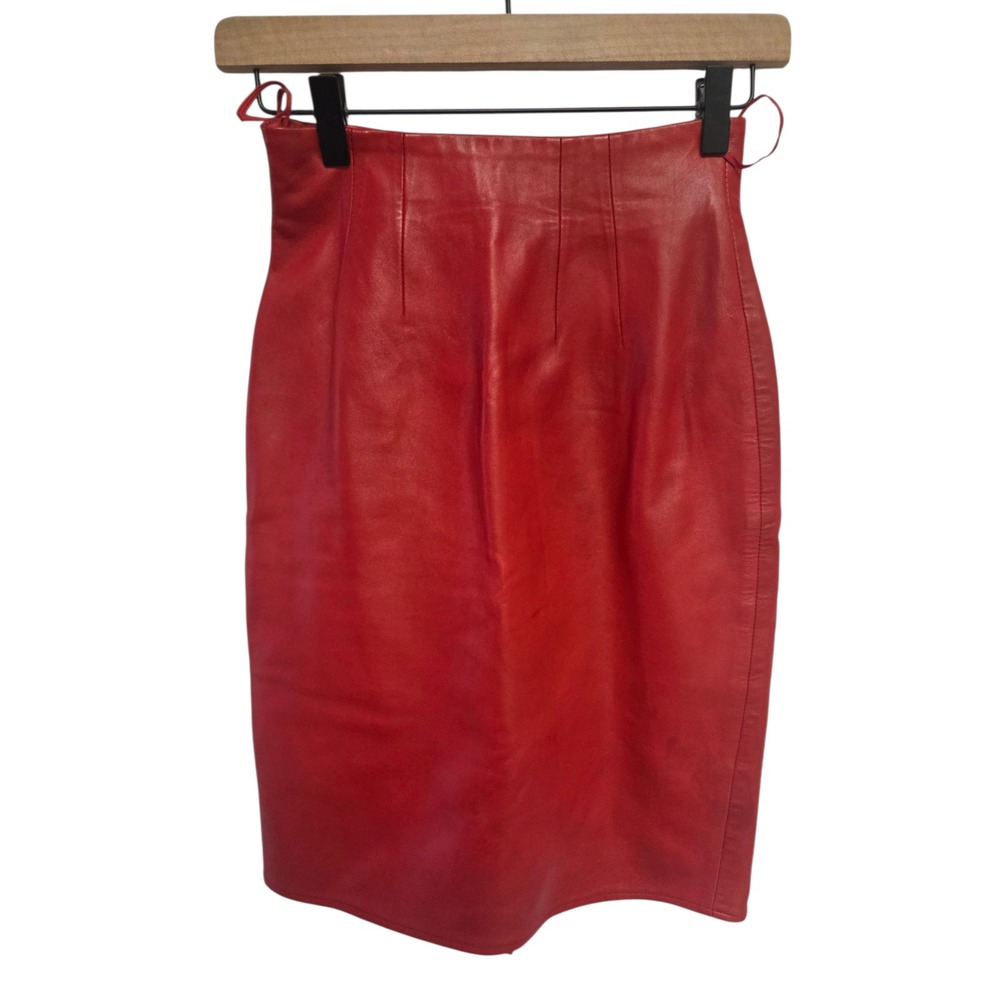 Lillie Rubin Red Leather Pencil Skirt